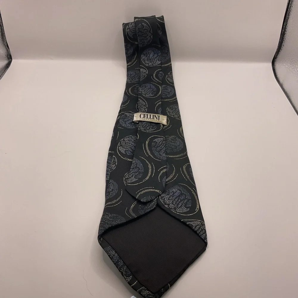 Cellini Collection‎ Black/Blue/Tan Cream Gold Jacquard Tie Necktie 3.5 wide